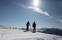 Vista sulle Dolomiti nell'area sciistica Corno del Renon in Alto Adige
